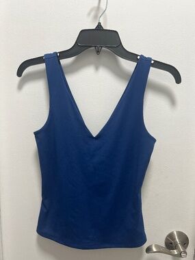 Express Blue Body Contour V Neck Tank